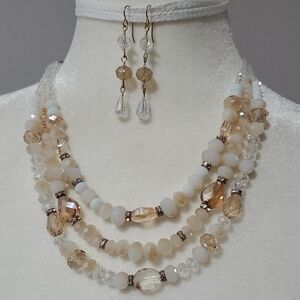 Vintage Cream and Gold Multi-Strand Necklace Set